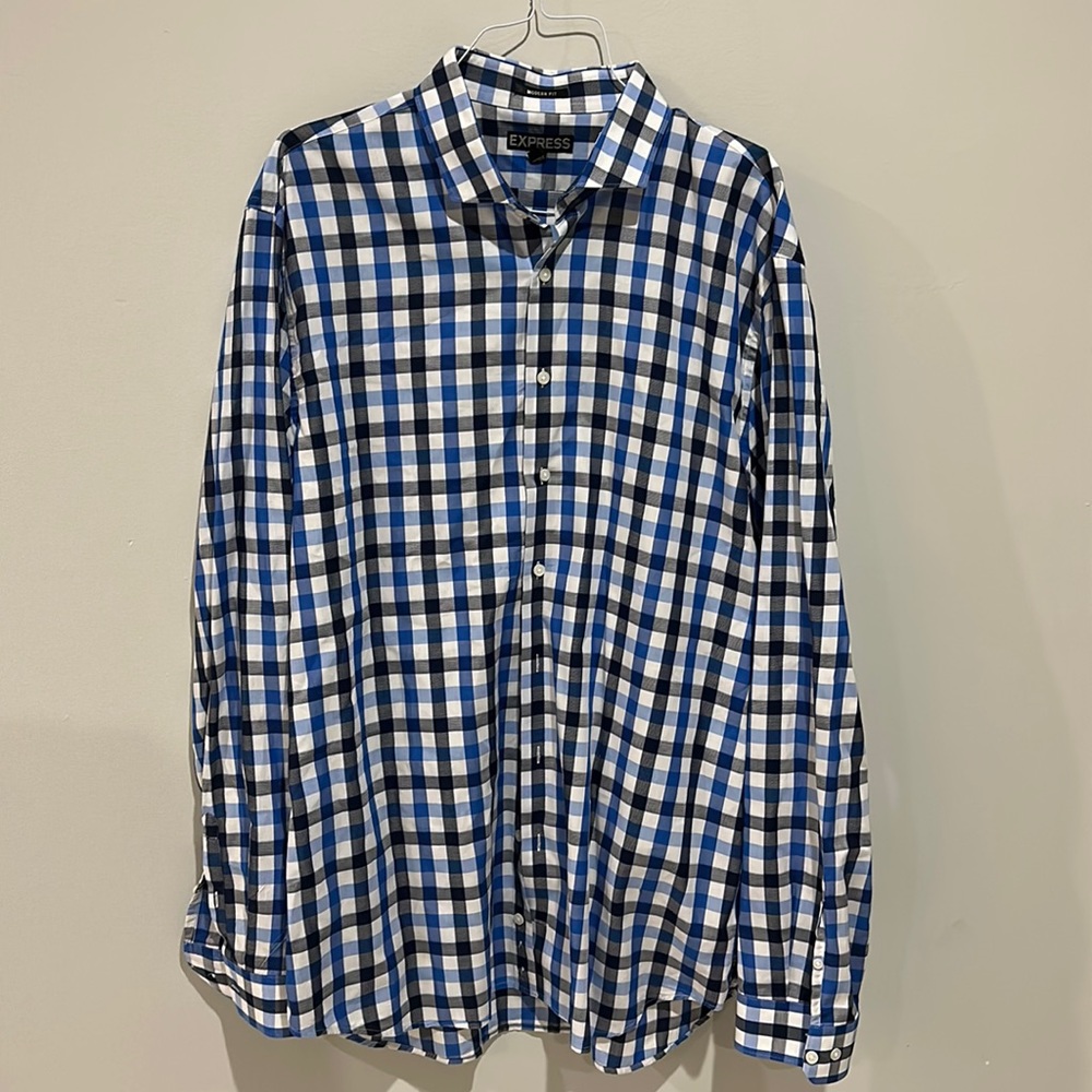 Express Men long sleeve button shirt Blue modern fit size XXL 18-18 1/2